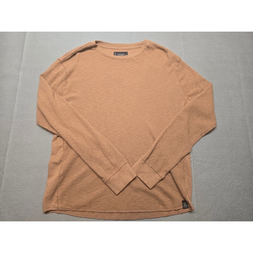 Lucky Brand Mens Brown Waffle Knit Thermal Long Sleeve Crewneck Shirt Large
